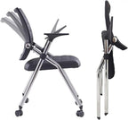 Folding Ergonomic Office Chair with Wheels and Padded Leather Seat