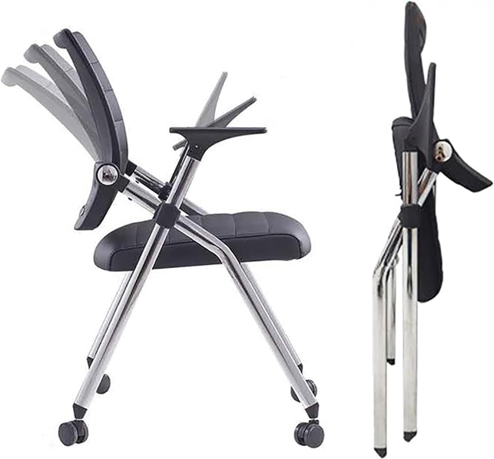 Folding Ergonomic Office Chair with Wheels and Padded Leather Seat