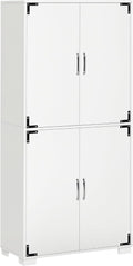 HOMCOM Industrial Kitchen Pantry Cabinet with 4 Doors and Storage Shelves, Freestanding Storage Cabinet, White