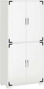 HOMCOM Industrial Kitchen Pantry Cabinet with 4 Doors and Storage Shelves, Freestanding Storage Cabinet, White