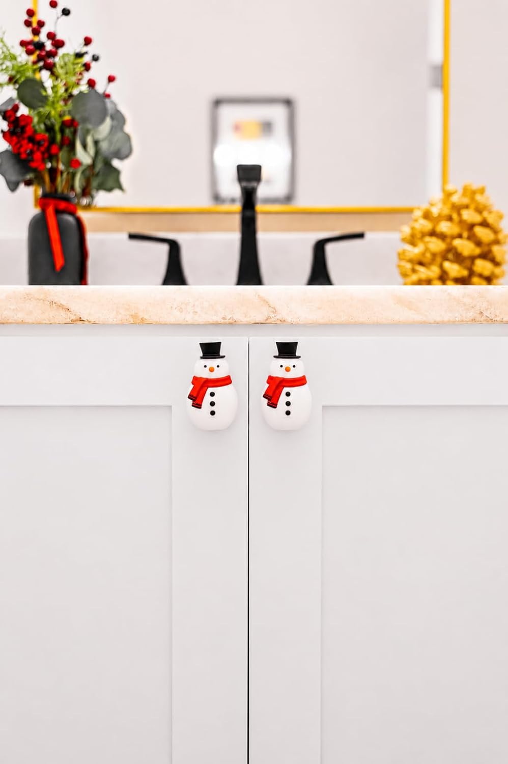 Knobēz: Decorative Knob Covers - Snowman - 8pk - Stretch Over Hardware Decorations, Holiday-Winter-Christmas, Kitchen-Bathroom-Dressers-Home