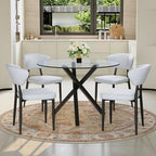 Round Glass Dining Table Set for 4, 39" Round Kitchen Table and Chairs for 4 with Tempered Glass Top and Metal Base, 5 Piece Modern Dining Room Table Set for Small Spaces