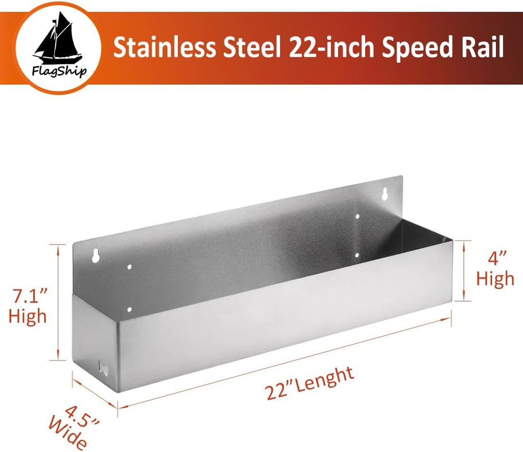 FlagShip Speed Rail 22 Inch Stainless Steel Liquor Bottle Holder Wall Mounted Syrup Rack Bottle Storage for Bar,Kitchen,Coffee Station