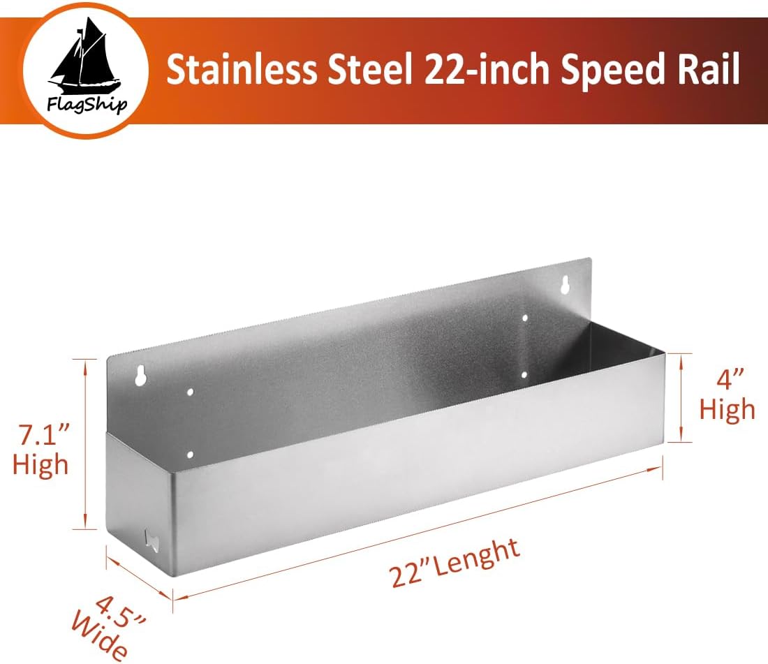 FlagShip Speed Rail 22 Inch Stainless Steel Liquor Bottle Holder Wall Mounted Syrup Rack Bottle Storage for Bar,Kitchen,Coffee Station