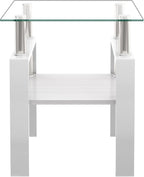 2-piece Set Modern Tempered Glass Side Table, Small Glass Top End Table, Square Table with Metal Frame, Suitable for Living Room and Bedroom