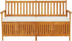 Outdoor Storage Bench with Cushion, Solid Acacia Wood Entryway Seating for Garden, Patio, and Living Room, 58.3 Inch Wide