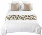 Yukro Brown Pine Cones Bed Runner Scarf, Green Leaves Branch Vintage Linen Twin Bed Scarf Runner, No Fading Decorative Bedding Scarf for Bedroom Hotels Homes and Guestrooms