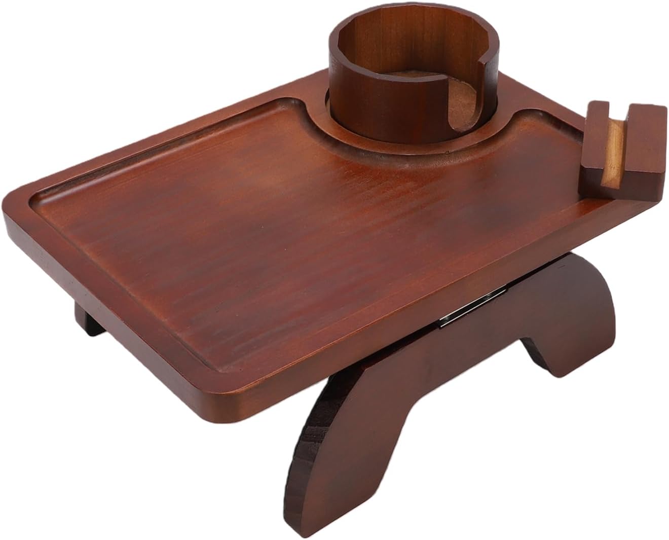 Wood Sofa Arm Tray Table, Couch Armrest Table with Cup Holder, Phone Stand, Clip On Sofas Couch Arm Trays for Snacks Drinks Remote Control (Brown)