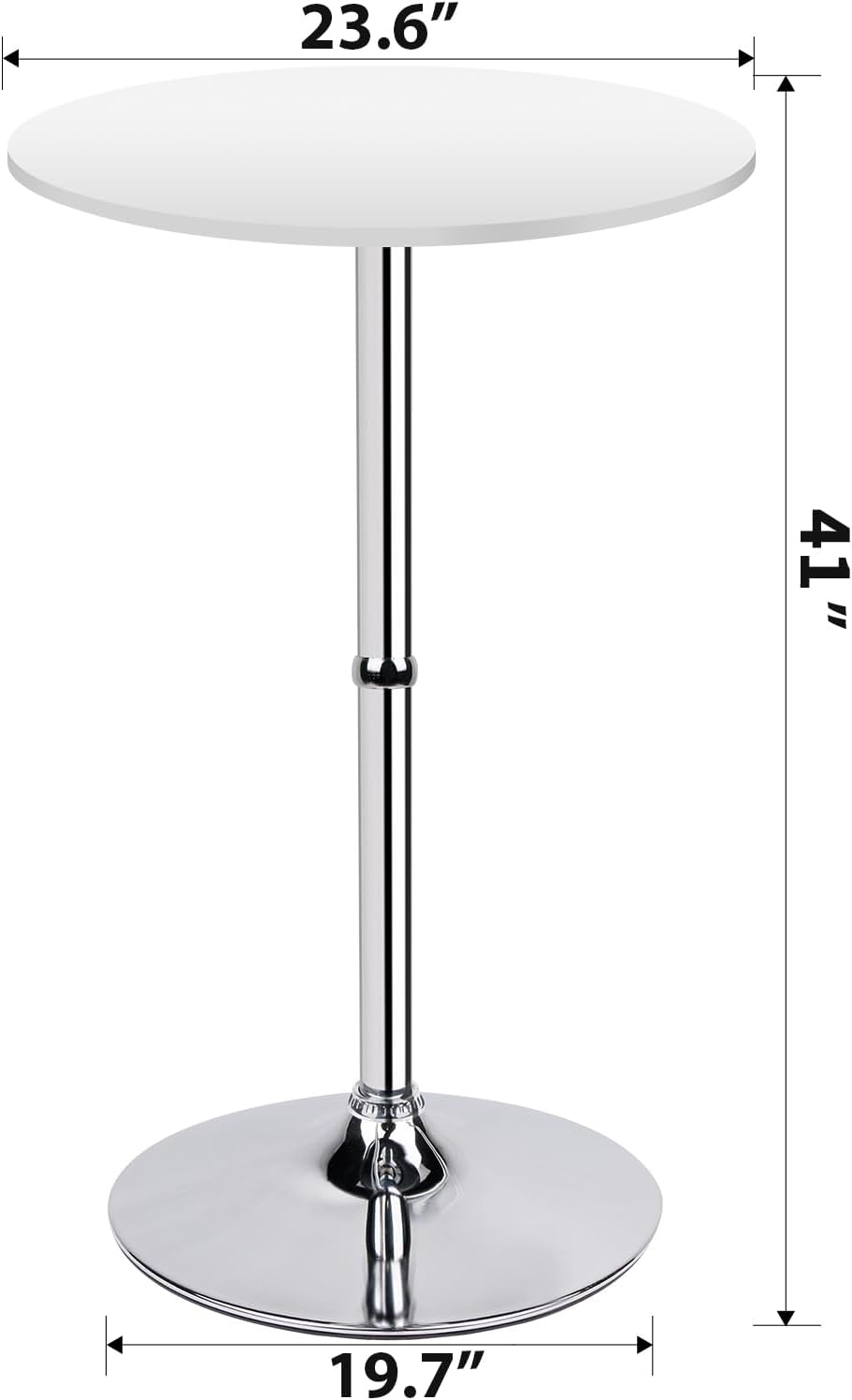 Leopard MDF Round Top Not Adjustable (41 INCHES Height) Bar Table, Pub Table with Silver Leg and Base (White)