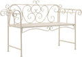 Garden Bench Antique White Metal 52 in Width Decorative Inlays,Sturdy Metal Garden Bench with Vintage Scroll Design, WeatherResistant and for Outdoor Use Patio Furniture