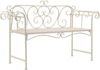 Garden Bench Antique White Metal 52 in Width Decorative Inlays,Sturdy Metal Garden Bench with Vintage Scroll Design, WeatherResistant and for Outdoor Use Patio Furniture