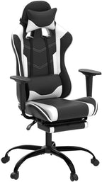 Gaming Chair Computer Chair Ergonomic Gaming Chair with Footrest Reclining High Back Video Game Chair with Lumbar Support Headrest Armrest Swivel Seat for Teen (White)