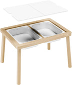 Ogears Sensory Table, Kids Activity Table, Wooden Play Table with Bins, Montessori Table, Chalk Board and Whiteboard