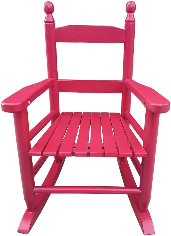 Children's Rocking Chair, Rose Red, Indoor Outdoor Use, Durable Hardwood Construction - Comfortable Slatted Back, Wide Seat, Kids Patio and Garden Seating