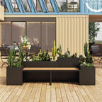 Black Metal Park Planter Bench with Raised Flower Box Seat for Outdoor Patio Garden Yard Lawn Balcony Durable Weather Resistant Steel Wood Seating Set for Backyard Relaxation Large Size