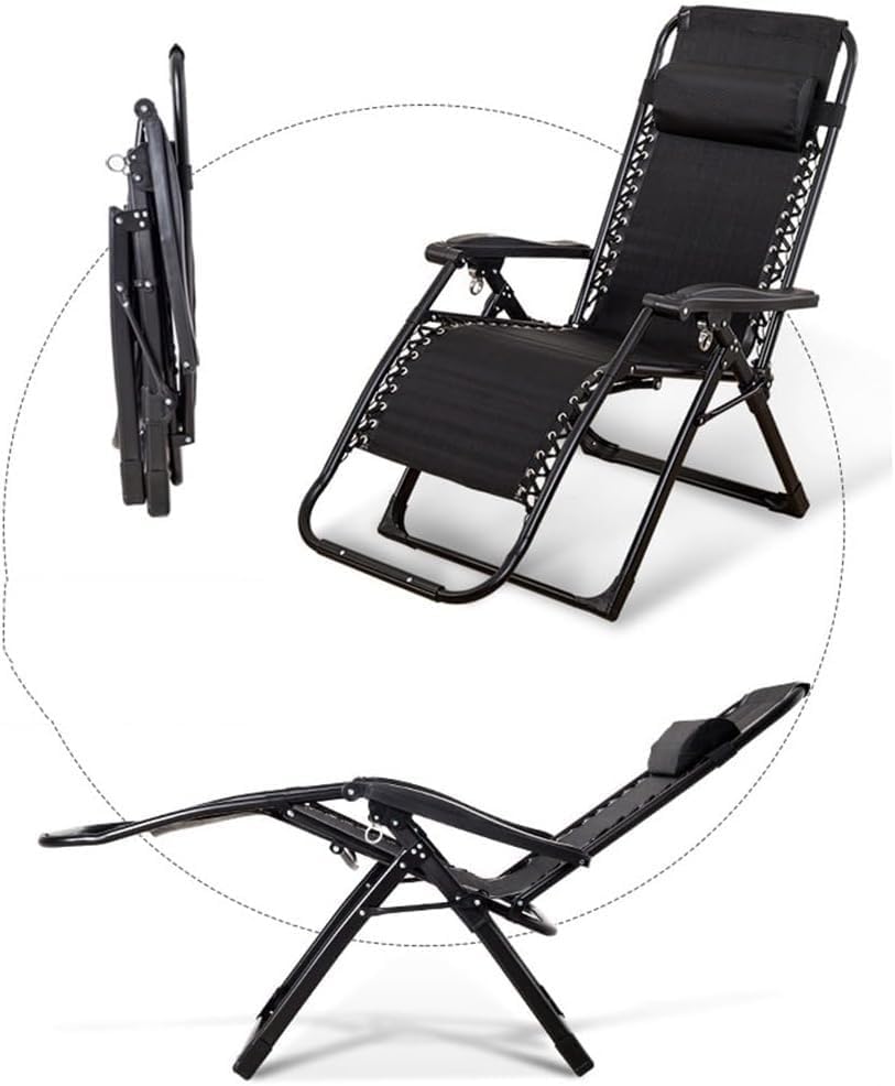 Gravity Lounge Chair Patio Adjustable Sun Lounger Garden Reclining Folding with Cup Holder(Black+Cushion B)