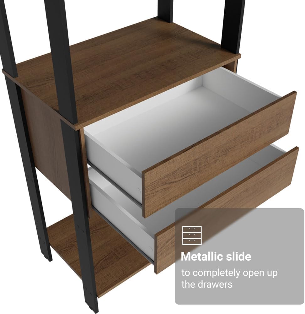 Madesa Kitchen Pantry Storage Rack 27" L with 2 Drawers and Hanging Space Multiuse Cabinet - Black/Brown
