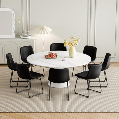 Dining Chairs Set of 6, 18 Inch Kitchen Chairs with Back, Faux Leather Armless Dining Room Chairs with Metal Legs for Home, Bistro Coffee Shops (Black)