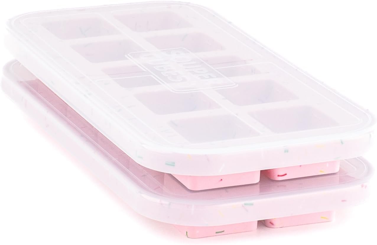 Souper Cubes 2 Tbsp Silicone Freezer Molds with Lids, Cotton Candy, 2-Pack | 100% Platinum-Cured Silicone Freezer Trays, Oven & Microwave Safe, Perfect for Freezing Garlic, Herbs, Tomato Paste and More