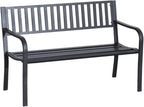 Hassyee Outdoor Metal Garden Bench with Slatted Seats and Backrests for Poolside, Garden, Lawn, Patio Porch Bench with Sturdy Frame for Balcony, Beach, Backyard