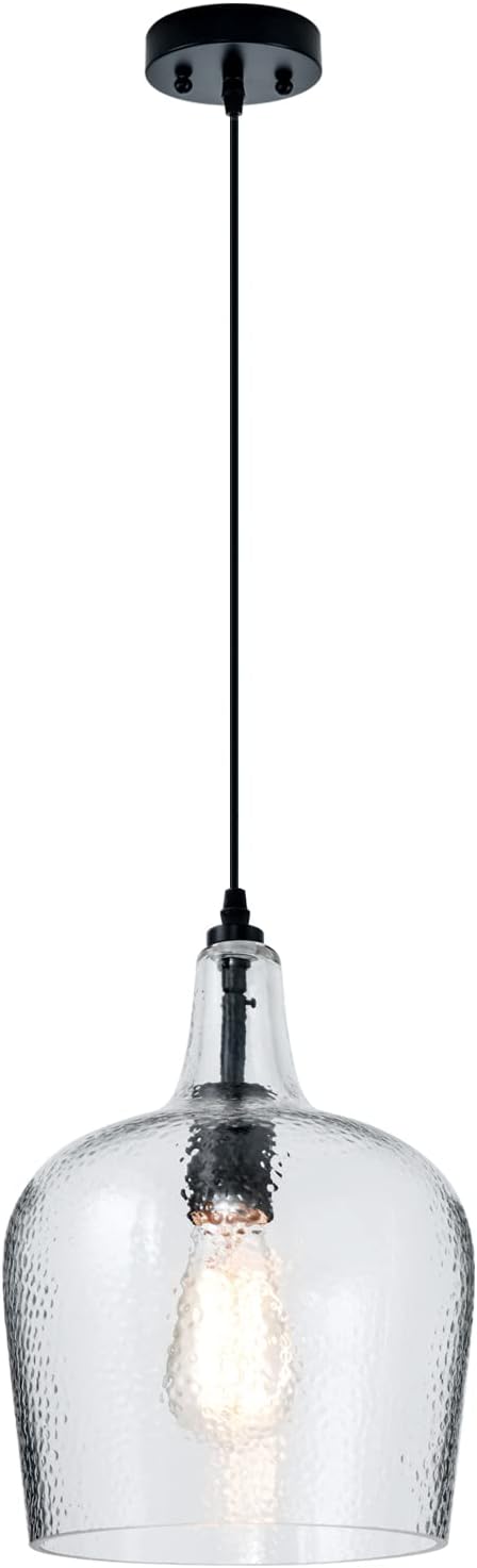 Glass Pendant Light Modern Black 1 Light Single Dome Pendant Lighting Fixtures for Kitchen Island Dining Room Hallway, Wide 10 Inch, E26, UL Listed