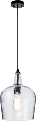 Glass Pendant Light Modern Black 1 Light Single Dome Pendant Lighting Fixtures for Kitchen Island Dining Room Hallway, Wide 10 Inch, E26, UL Listed