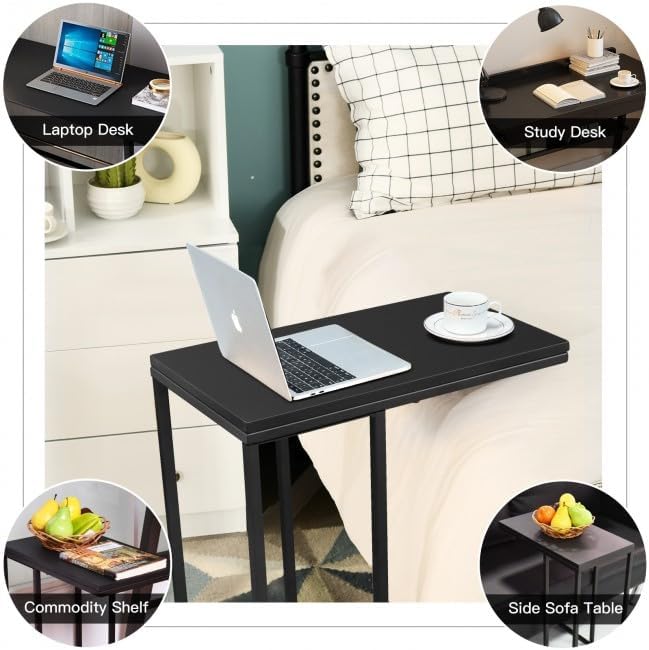 Minimalist C-Shaped End Table – 20.5x15.7x23.6in, Load-Stable Steel & MDF Construction, Protective Floor Feet, Easy-Clean Surface