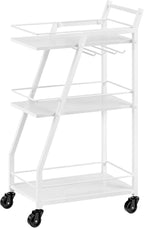 YATINEY Bar Cart, 3-Tier Home Bar Serving Cart with Wheels, Drink Cart with Glass Holder, Beverage Cart, Rolling Kitchen Cart, for Home, Living Room, White and White BC03WW