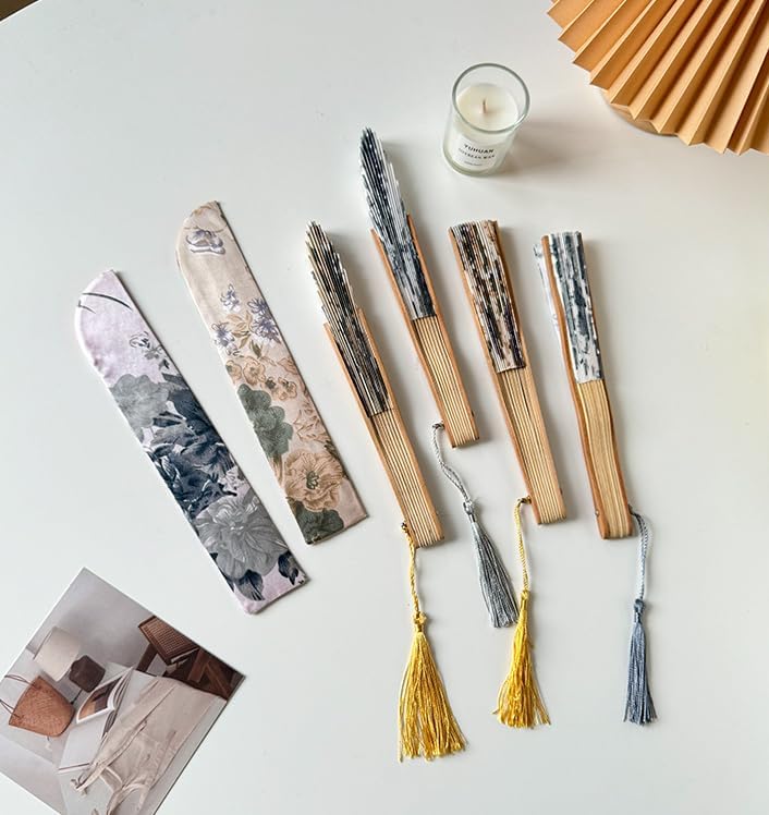 1pc Folding Hand Fan Set With Tassel, Chinese Ink Painting Handheld Fan, Portable Fan for Summer Cooling, Decorative Fan for Dance, Wedding Stage Props 11in*8.85in,Gray