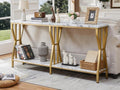 HOMISSUE Sofa Console Table, 63" Extra Long Sofa Table with 2-Tier Storage, Industrial Narrow Console Tables Behind Couch, Hallway Table for Entryway, Living Room，Gold