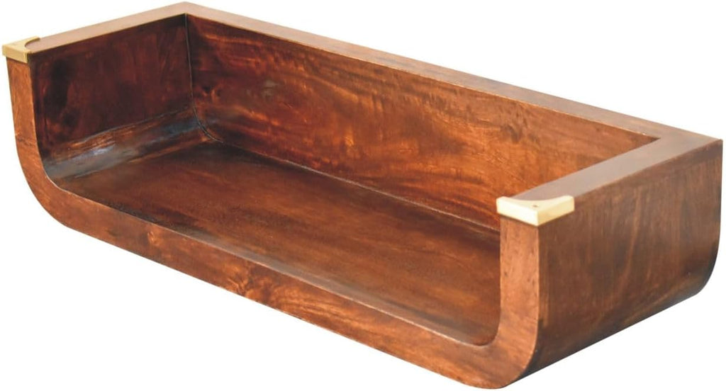 Solid Wood Indira California Walnut Floating Console Table, Open Shelf, Dark Brown