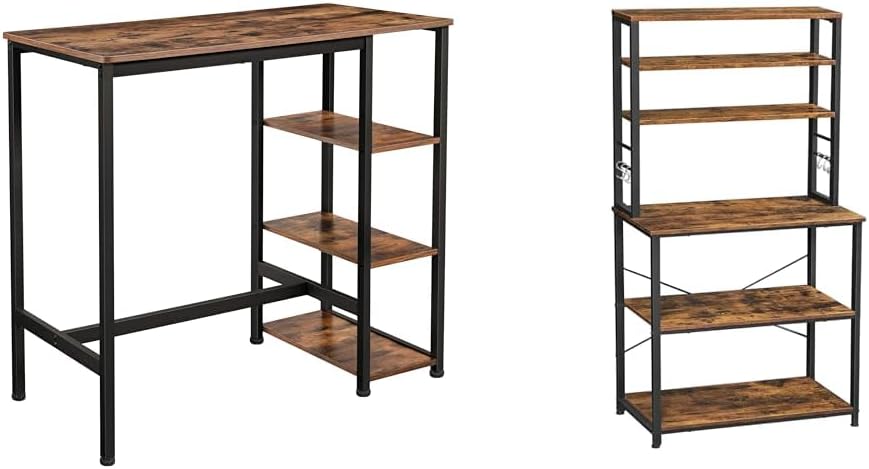 VASAGLE Bar Table, 23.6" D x 42.9" W, and 6-Tier Baker's Rack, 15.7" D x 31.5" W x 65.7" H, Rustic Brown Kitchen Storage Bundle