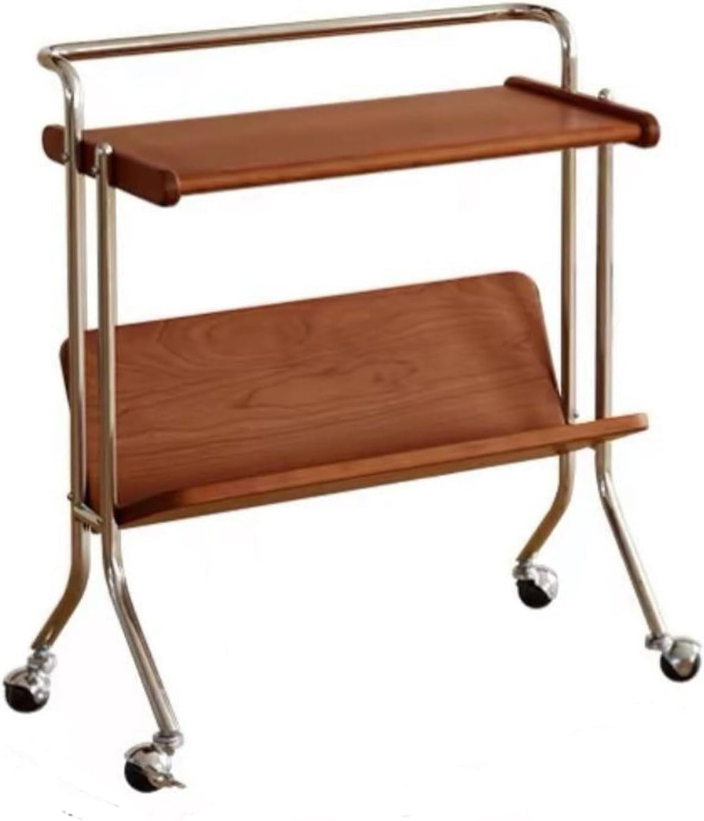 Metal Frame Trolley, Tea Table with Handle, Small Sofa Side Table,Storage Cart, Modern End Table for Small Space(Color:Brown)