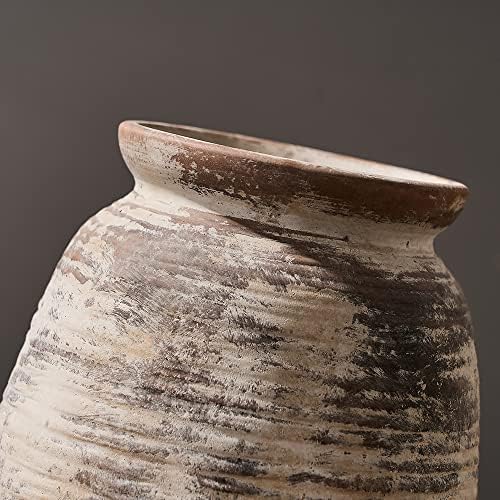 SIDUCAL Ceramic Rustic Vase, Whitewashed Terra Cotta Vase, Distressed Farmhouse Décor, Pottery Decorative Flower for Home Decor, Table, Living Room Decor, Shelf, Mantel, 7.3 Inch, Fired Terra Clay