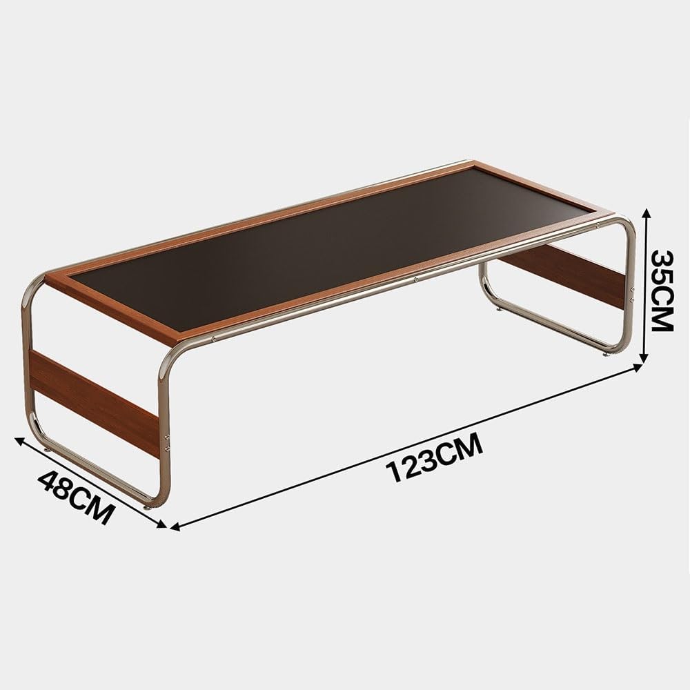 Small Round Table Mid-Century Modern Wood & Metal Coffee Table Black Top Open Frame Living Room Side Table