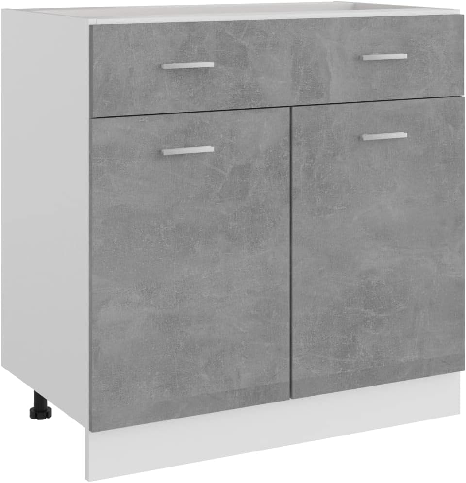 Concrete Grey Engineered Wood Cabinet with Drawers, Spacious Storage for Kitchen, Pantry, Dining Room, Modern Home Furniture