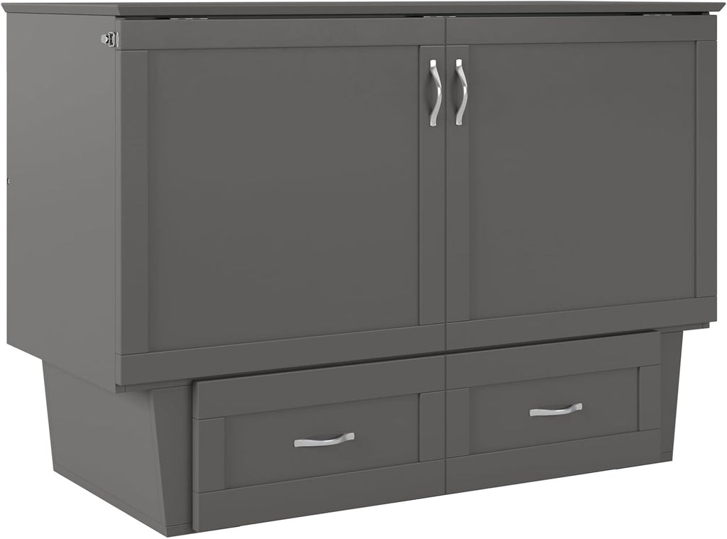 AFI, Monroe Full Murphy Bed Chest with 6" Mattress, Storage Drawer & Built-in USB Charger, Grey