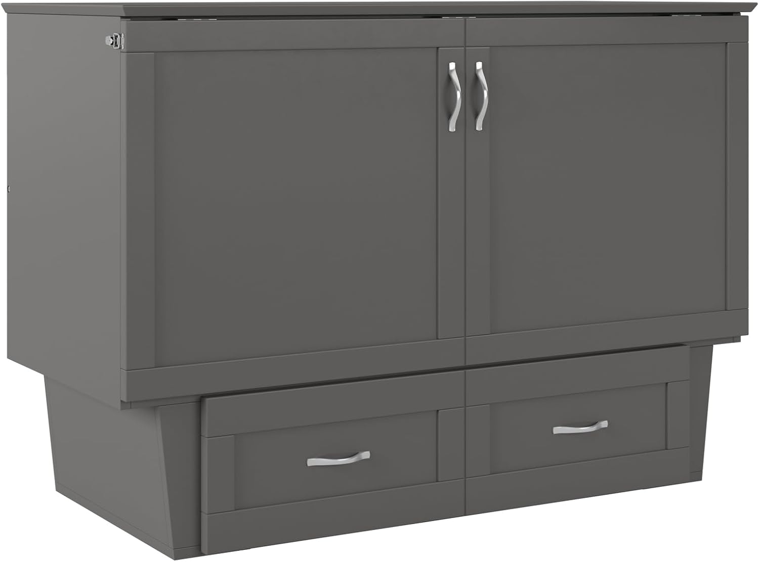 AFI, Monroe Full Murphy Bed Chest with 6" Mattress, Storage Drawer & Built-in USB Charger, Grey