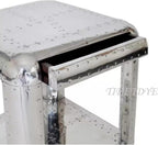 Aviator Side Table with Small Drawer Aluminum Finish Industrial Riveted Accent Table