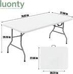 Luonty 6ft Folding Table – Heavy Duty Plastic Table for Patio, Events, or Camping – Portable, Weather-Resistant, Easy to Store – Holds up to 330 lbs