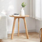 Round End Table, Small Side Table for Living Room Bedroom Balcony, Natural Solid Oak Wood Nightstand with 3-Leg Design, Stable Wood for Tight Spaces, Elegant Finish (Natural)