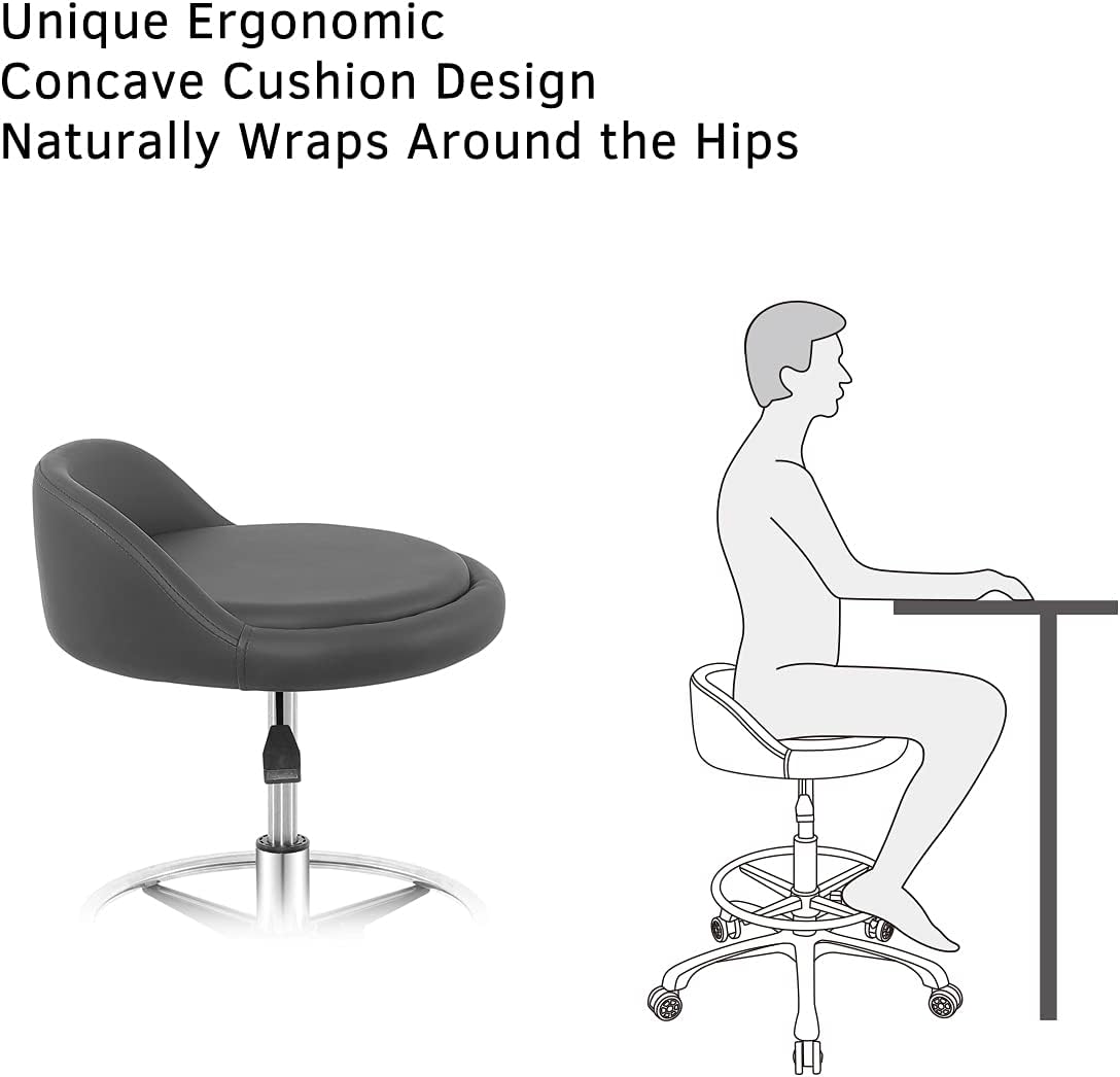 Rolling Stool Adjustable Drafting Chair, Heavy Duty Metal Base with Back Support Foot Rest, for Office Home Shop Kitchen Beauty(Large)