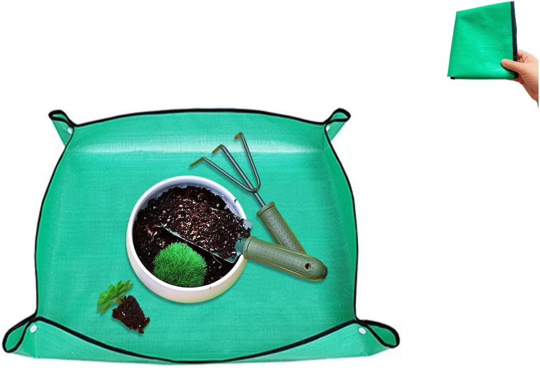 Green Large Foldable Waterproof Potting Mat for Indoor Plants & Succulents - Ideal Transplanting & Repotting Tray, for Plant Lovers and Gardeners (65cm*65cm) (Green)