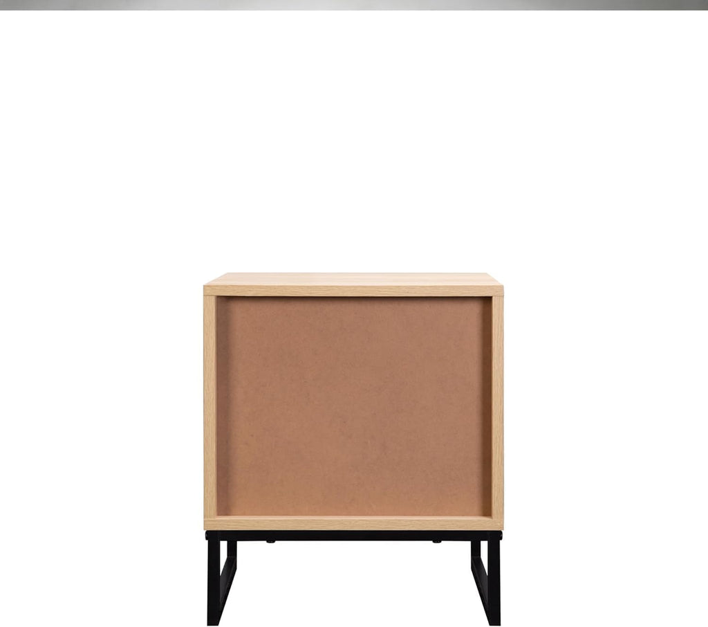 Birch Coastal Modern Side Table with Drawer Natural Wood Top with Black Metal Legs