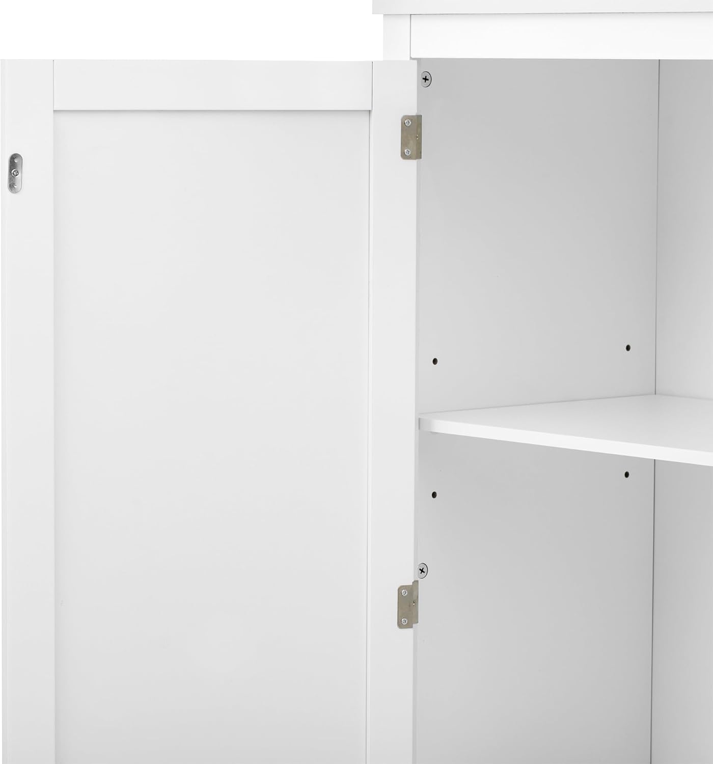 VilroCaz Versatile Wide Hall Tree with Storage Cabinet, Adjustable Side Shelves, Doors and 4 Hooks, Brown Wood Grain Shoe Bench with 2 Drawers, Entryway Coat Rack for Living Room Hallway (White-3.19)
