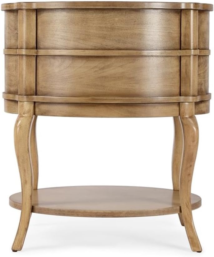 Beaumont Lane Oval 2-Drawer Side Table, Antique Beige Finish, Poplar Hardwood and Cherry Veneer, 24" W x 18" D x 26" H, Transitional Style Bedside or Chairside Table with Lower Shelf for Storage
