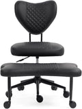 Upgraded Ergonomic Cross Legged Swivel Chair, Adjustable Height and PU Leather, Meditation& ADHA Chair with Back Support, Home and Office,Yoga Chair, Black