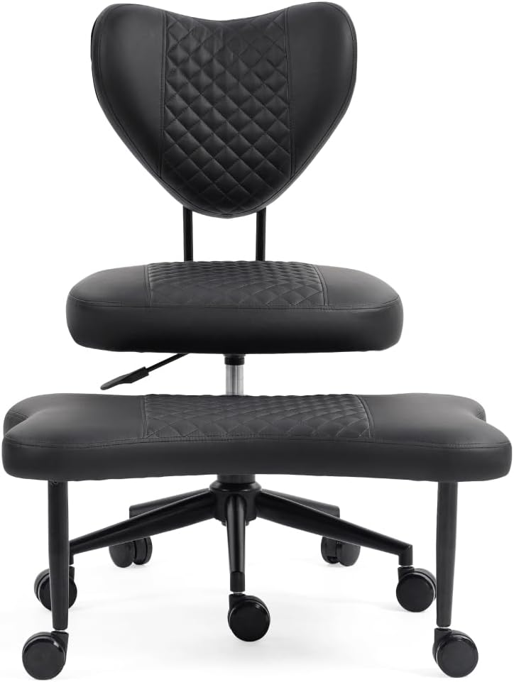 Upgraded Ergonomic Cross Legged Swivel Chair, Adjustable Height and PU Leather, Meditation& ADHA Chair with Back Support, Home and Office,Yoga Chair, Black