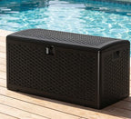 Takywep 73 Gallon Rattan Resin Outdoor Storage Deck Box, Waterproof UV Resistant Patio Storage Bench with Lockable Lid, 480 LBS Weight Capacity for Cushions Garden Tools Pool Supplies