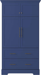 LUMISOL 72" Tall Farmhouse Kitchen Pantry with 4 Doors,Dining Storage Cabinet with Pull-Out Trays, Freestanding Storage Cabinets with Drawers and Cake Pan Storage Organizer, Blue
